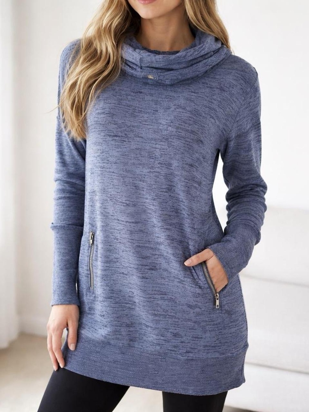 Athleta Sport It Cowl Neck Tunic Sweater Dress XXS Blue Athleisure Zip Pocket